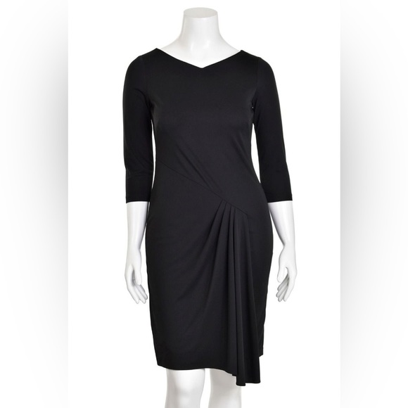 David Meister Black Drape Front Knit Dress - Picture 2 of 5